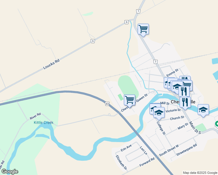 map of restaurants, bars, coffee shops, grocery stores, and more near 16 D Industrial Drive in Chesterville