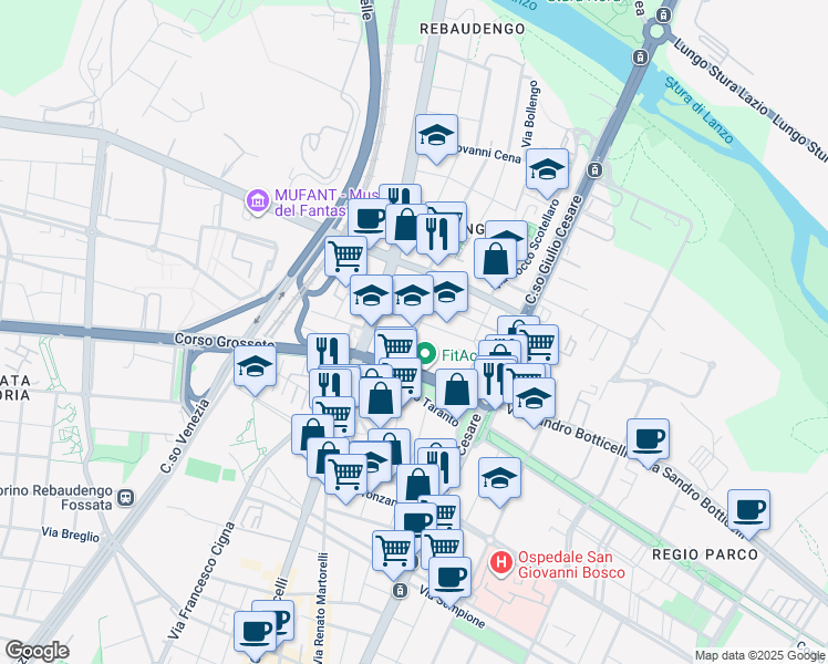 map of restaurants, bars, coffee shops, grocery stores, and more near 10 Via Sandro Botticelli in Torino