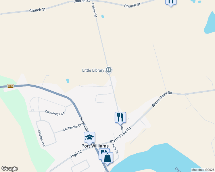 map of restaurants, bars, coffee shops, grocery stores, and more near 14 Steeple View Drive in Port Williams