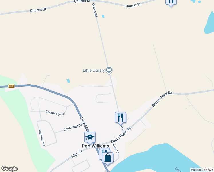 map of restaurants, bars, coffee shops, grocery stores, and more near 14 Steeple View Drive in Port Williams