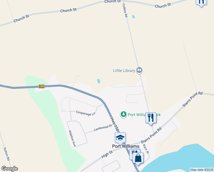 map of restaurants, bars, coffee shops, grocery stores, and more near 85 Steeple View Drive in Port Williams