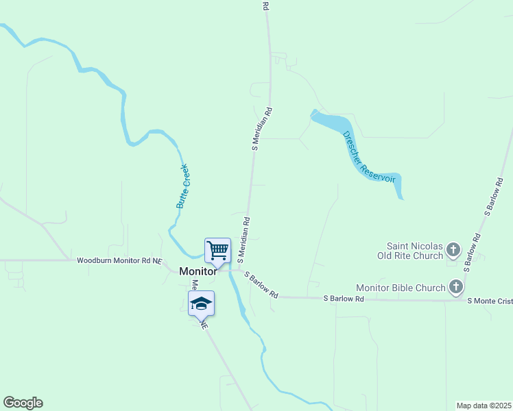map of restaurants, bars, coffee shops, grocery stores, and more near 34712 South Meridian Road in Woodburn