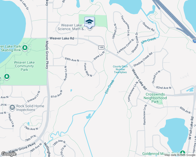 map of restaurants, bars, coffee shops, grocery stores, and more near 8241 Xene Lane North in Maple Grove