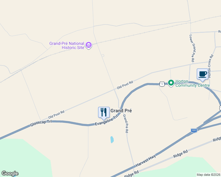 map of restaurants, bars, coffee shops, grocery stores, and more near 2115 Grand Pré Road in Grand Pré