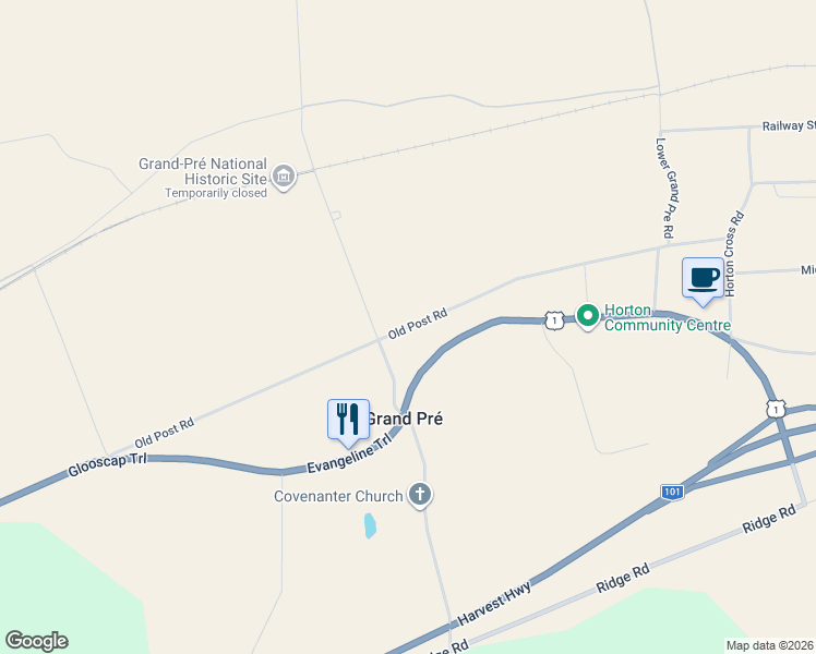 map of restaurants, bars, coffee shops, grocery stores, and more near Old Post Road in Kings County