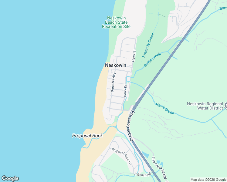 map of restaurants, bars, coffee shops, grocery stores, and more near 48525 Breakers Boulevard in Neskowin