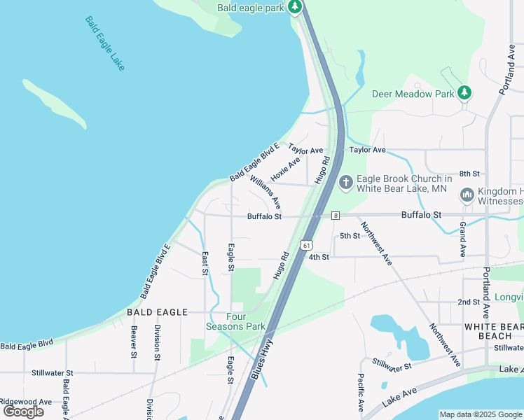 map of restaurants, bars, coffee shops, grocery stores, and more near 2307 Buffalo Street in White Bear Lake
