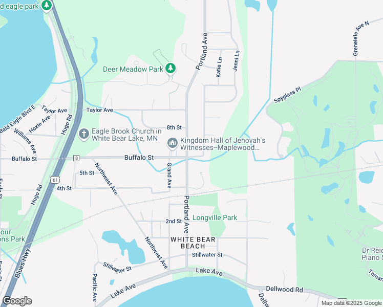 map of restaurants, bars, coffee shops, grocery stores, and more near 5402 Portland Avenue in White Bear Lake