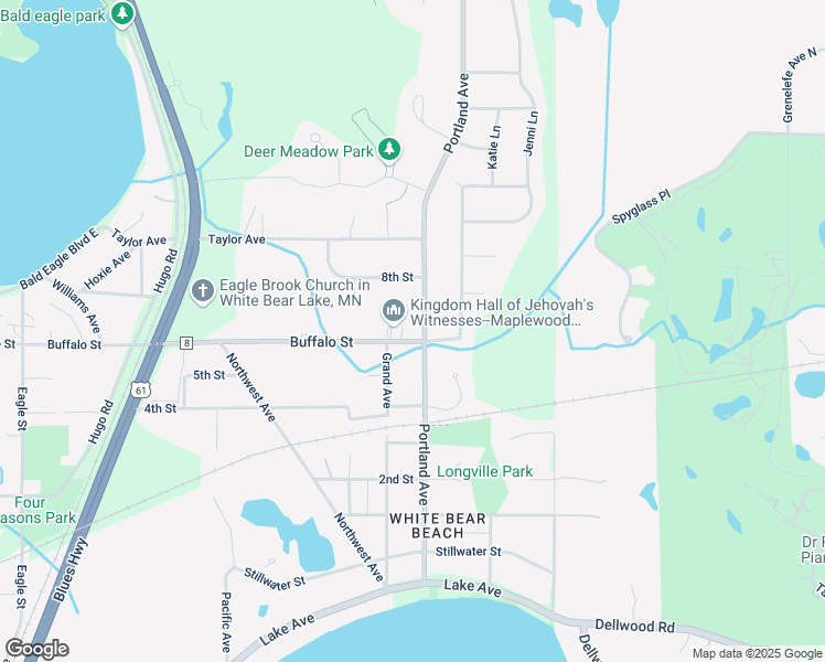 map of restaurants, bars, coffee shops, grocery stores, and more near 5402 Portland Avenue in White Bear Lake