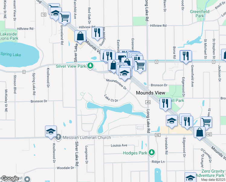 map of restaurants, bars, coffee shops, grocery stores, and more near 2737 Lake Court Drive in Saint Paul