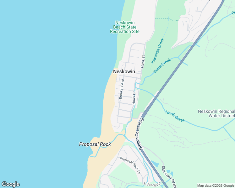 map of restaurants, bars, coffee shops, grocery stores, and more near 48525 Breakers Boulevard in Neskowin
