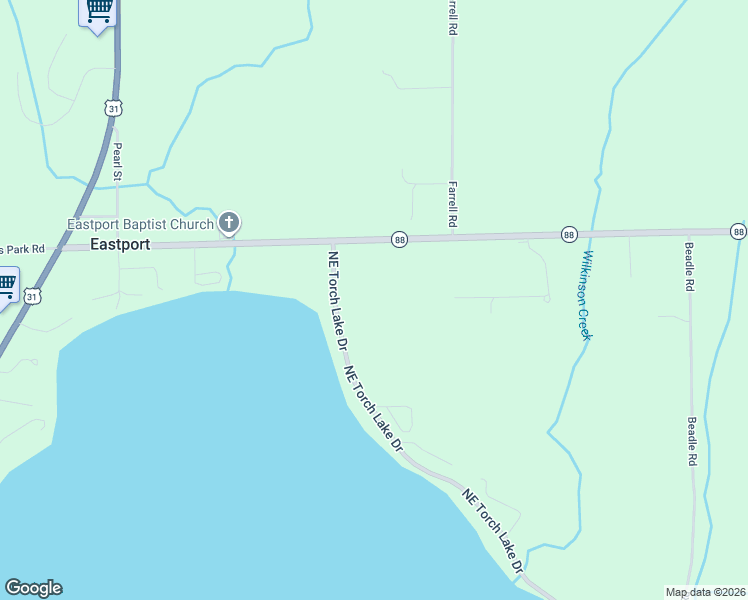 map of restaurants, bars, coffee shops, grocery stores, and more near 4826 Northeast Torch Lake Drive in Central Lake