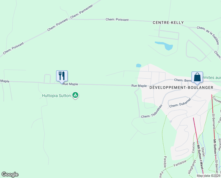 map of restaurants, bars, coffee shops, grocery stores, and more near 395 Rue Maple in Sutton