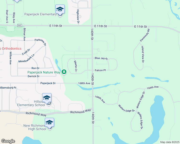 map of restaurants, bars, coffee shops, grocery stores, and more near 1406 Red Hawk Court in New Richmond