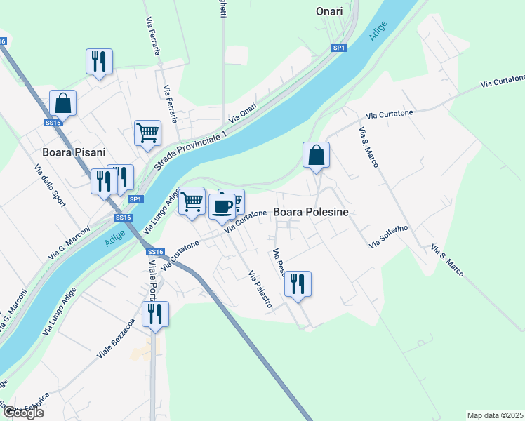 map of restaurants, bars, coffee shops, grocery stores, and more near 133A Via Curtatone in Boara Polesine