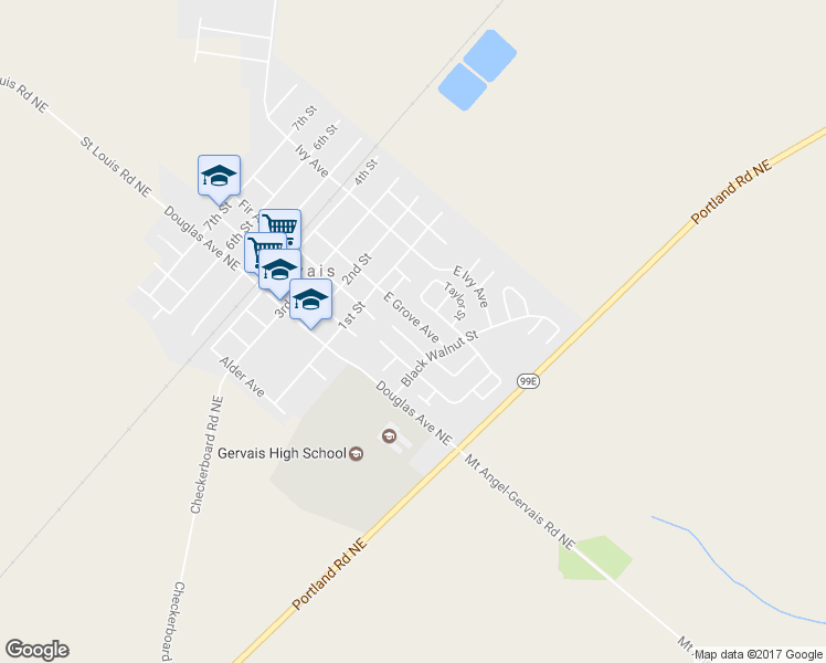 map of restaurants, bars, coffee shops, grocery stores, and more near 169 East Fir Drive in Gervais