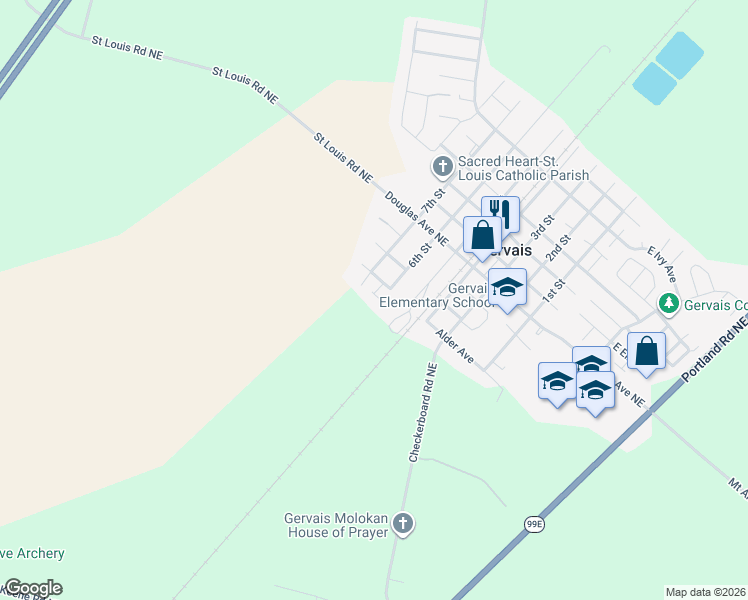 map of restaurants, bars, coffee shops, grocery stores, and more near 620 Studer Place in Gervais
