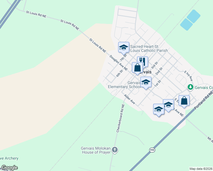 map of restaurants, bars, coffee shops, grocery stores, and more near 620 Studer Place in Gervais
