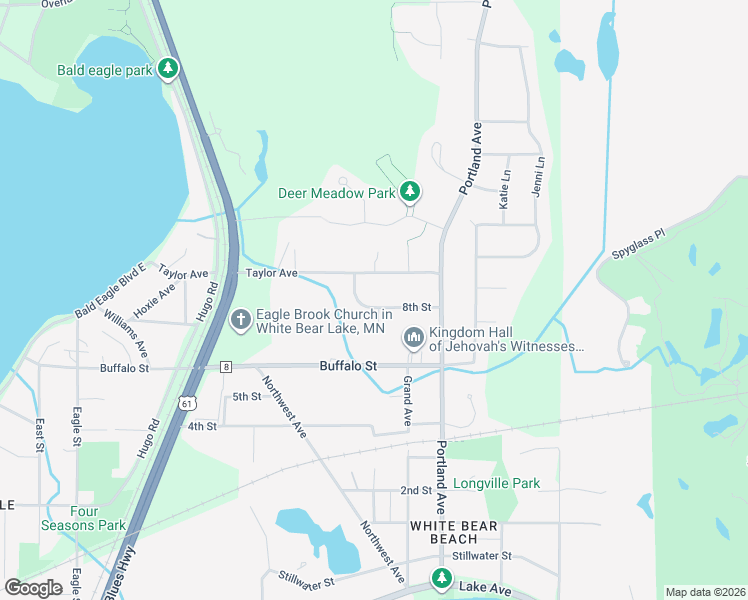 map of restaurants, bars, coffee shops, grocery stores, and more near 2533 8th Street in White Bear Lake
