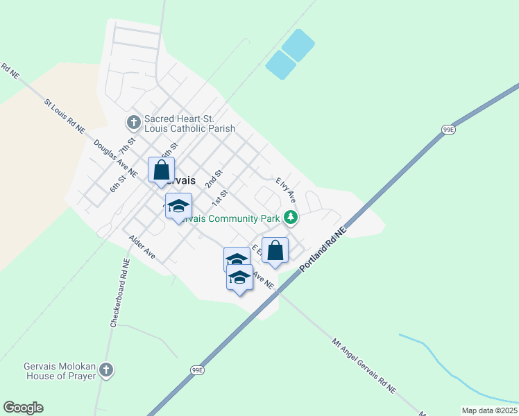 map of restaurants, bars, coffee shops, grocery stores, and more near 184 East Hemlock Drive in Gervais
