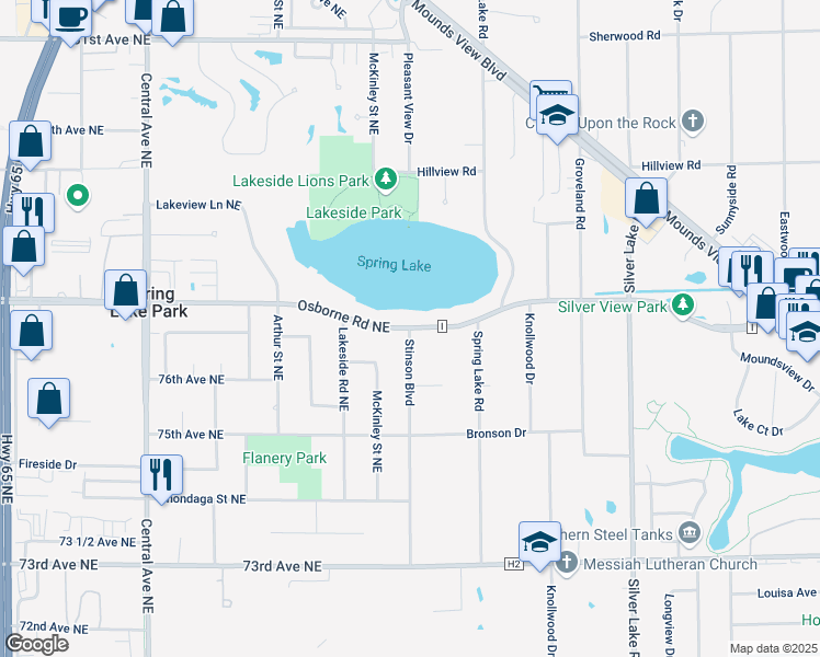 map of restaurants, bars, coffee shops, grocery stores, and more near 8041 Stinson Boulevard in Minneapolis