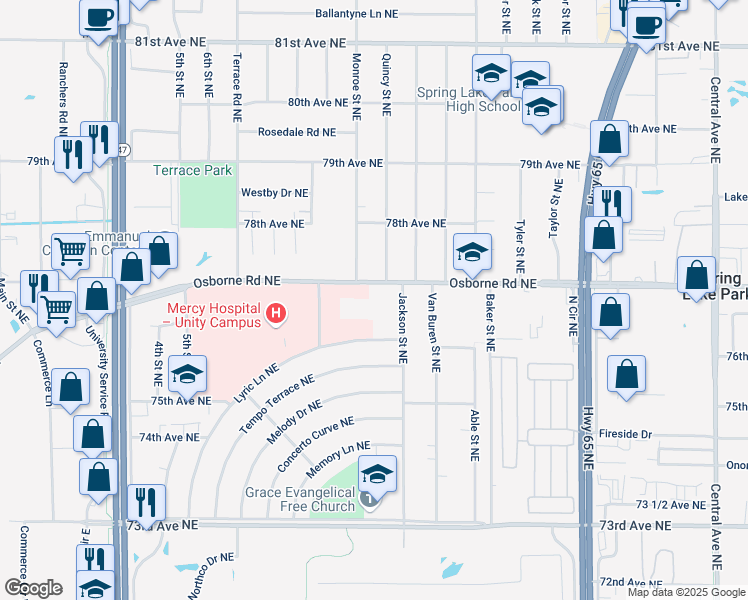 map of restaurants, bars, coffee shops, grocery stores, and more near 630 Osborne Road Northeast in Minneapolis