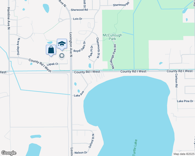 map of restaurants, bars, coffee shops, grocery stores, and more near 1014 County Road I in Shoreview