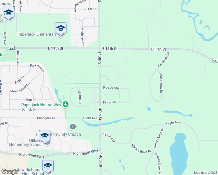 map of restaurants, bars, coffee shops, grocery stores, and more near 1343 Blue Jay Place in New Richmond