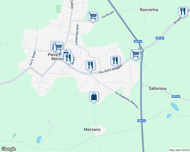 map of restaurants, bars, coffee shops, grocery stores, and more near 3 Piazzale Martiri Libertà in Pieve Porto Morone