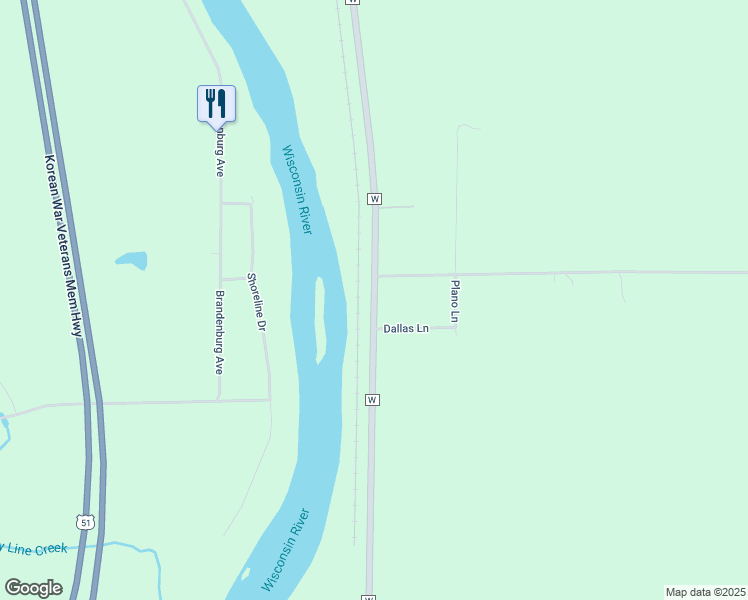 map of restaurants, bars, coffee shops, grocery stores, and more near County Road W in Merrill