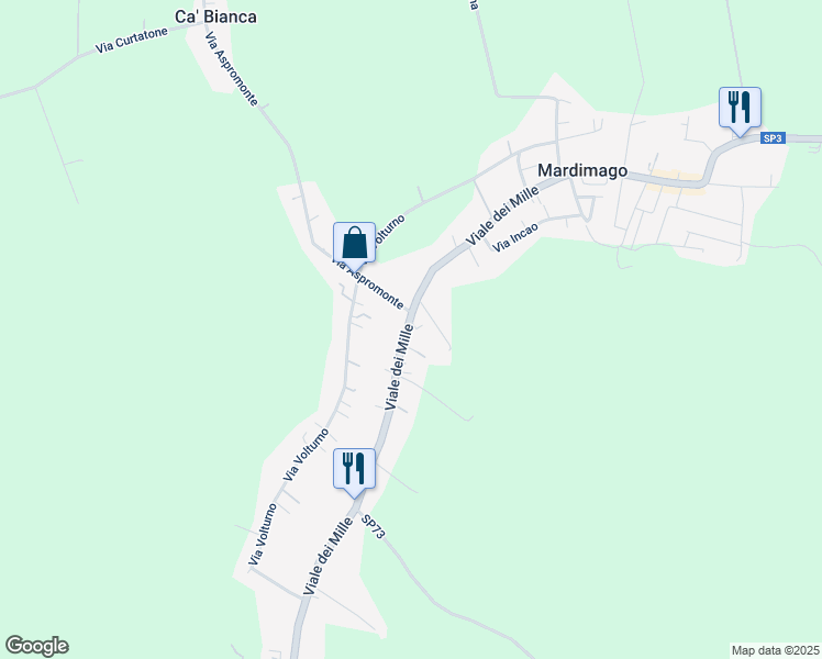 map of restaurants, bars, coffee shops, grocery stores, and more near 280 Viale dei Mille in Mardimago