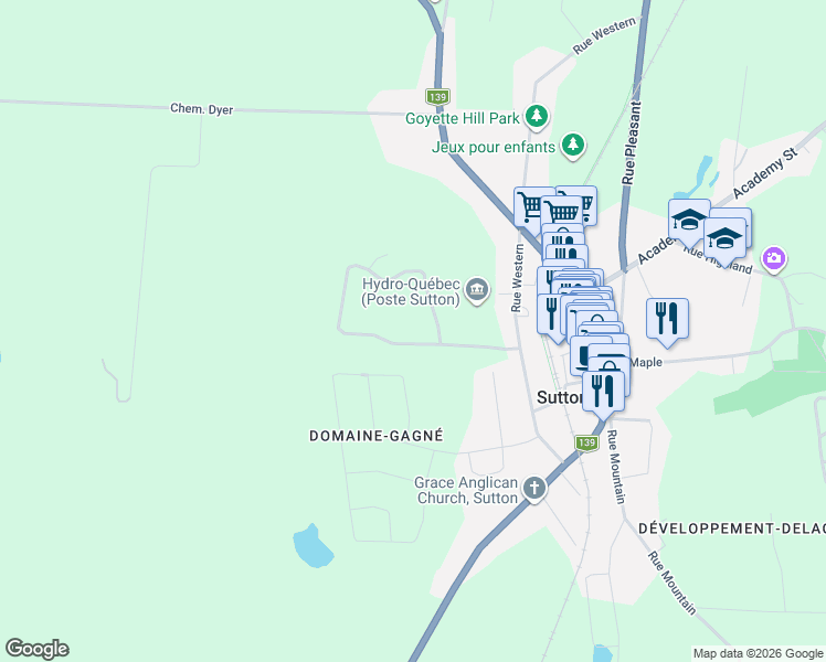 map of restaurants, bars, coffee shops, grocery stores, and more near 14 Rue du Coeur du Village in Sutton
