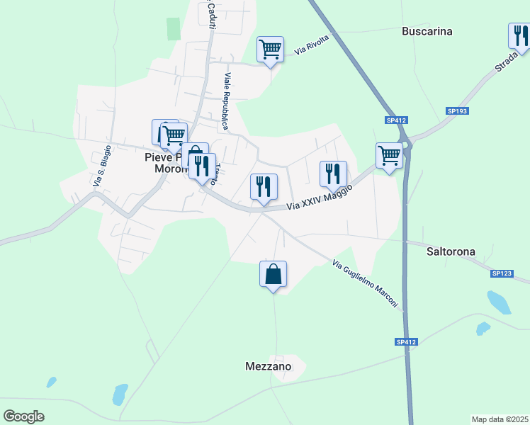 map of restaurants, bars, coffee shops, grocery stores, and more near in Pieve Porto Morone