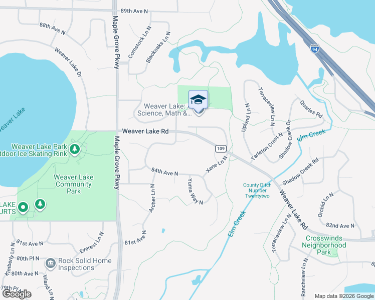 map of restaurants, bars, coffee shops, grocery stores, and more near 16227 84th Place North in Osseo