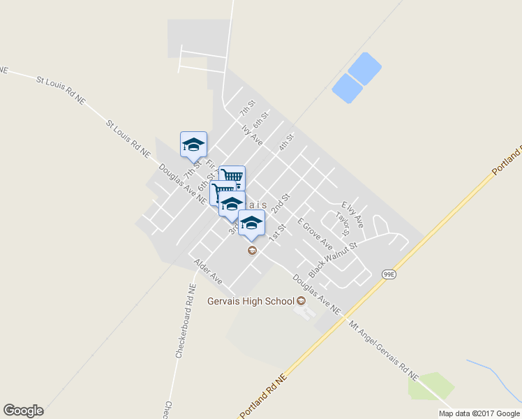 map of restaurants, bars, coffee shops, grocery stores, and more near 280 East Fir Drive in Gervais