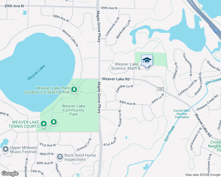 map of restaurants, bars, coffee shops, grocery stores, and more near 16569 84th Place North in Osseo