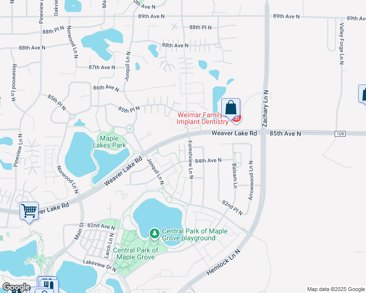 map of restaurants, bars, coffee shops, grocery stores, and more near 8411 Forestview Lane North in Maple Grove