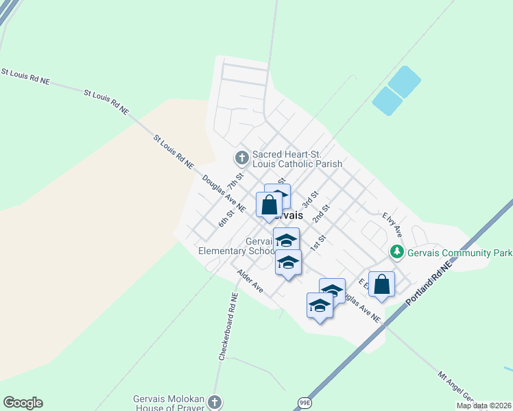 map of restaurants, bars, coffee shops, grocery stores, and more near 465 5th Street in Gervais