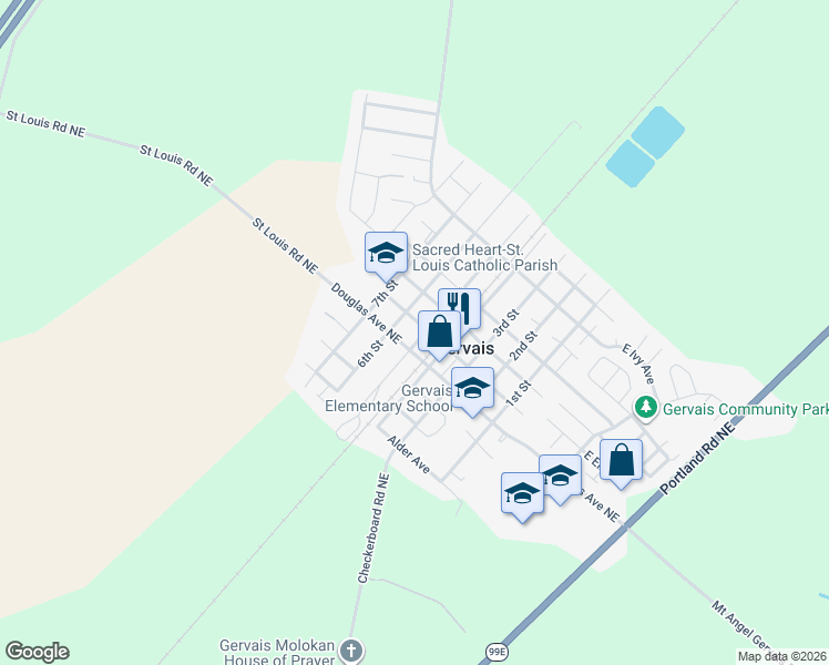 map of restaurants, bars, coffee shops, grocery stores, and more near 465 5th Street in Gervais