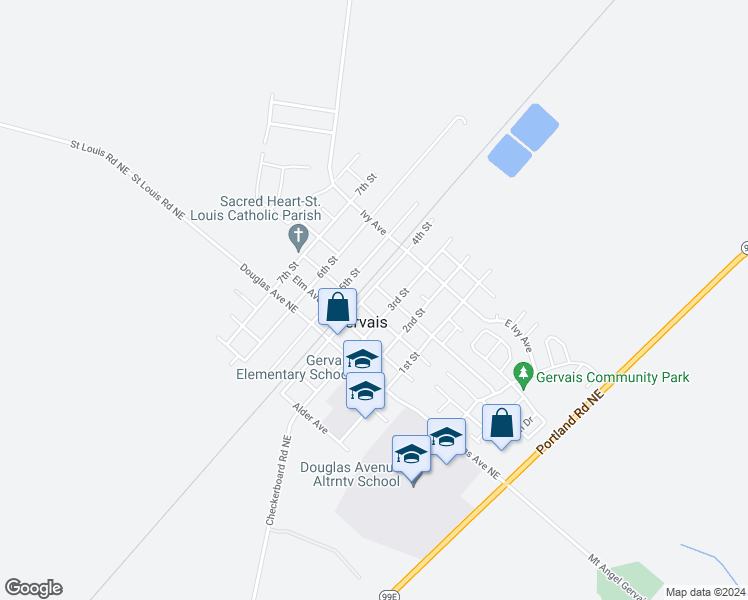 map of restaurants, bars, coffee shops, grocery stores, and more near 600 4th Street in Gervais