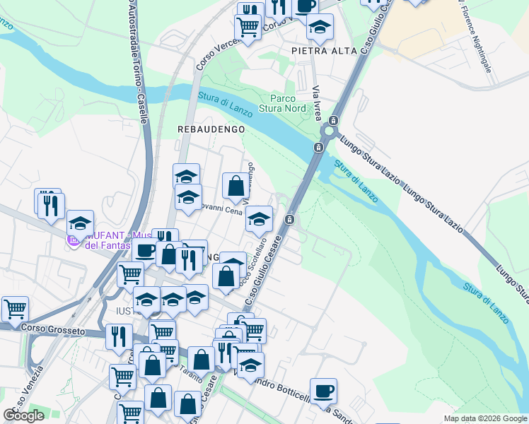 map of restaurants, bars, coffee shops, grocery stores, and more near 37 Via Giovanni Cena in Torino