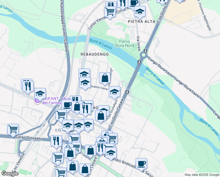 map of restaurants, bars, coffee shops, grocery stores, and more near 37 Via Giovanni Cena in Torino