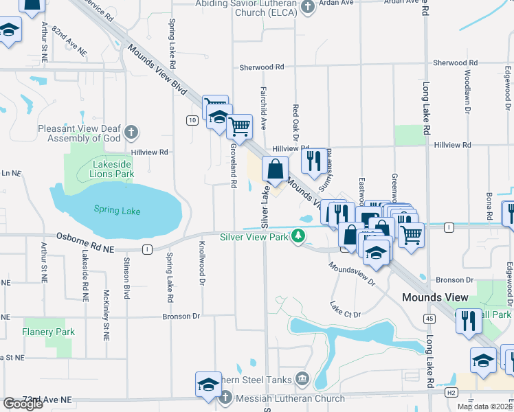 map of restaurants, bars, coffee shops, grocery stores, and more near 7742 Silver Lake Road in Saint Paul