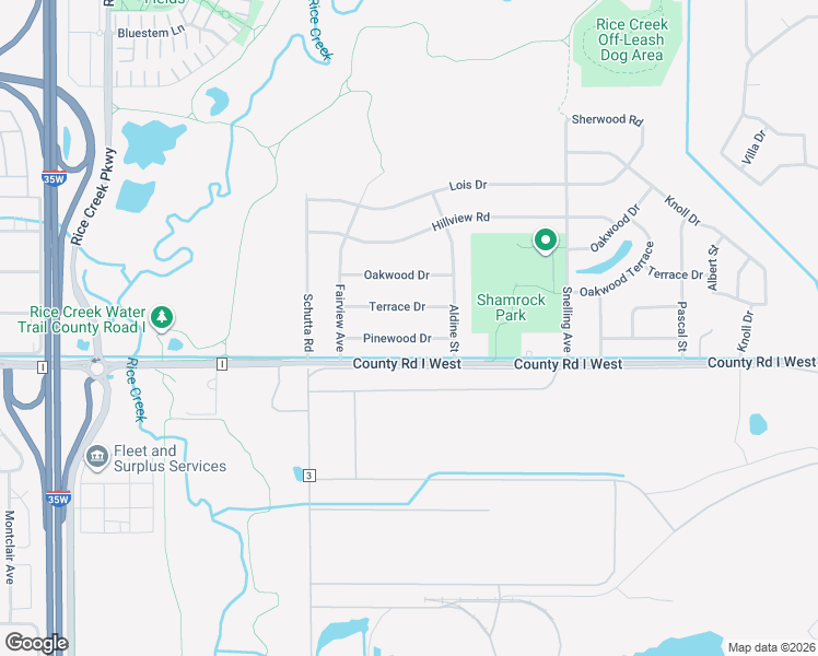 map of restaurants, bars, coffee shops, grocery stores, and more near 1718 Terrace Drive in Shoreview