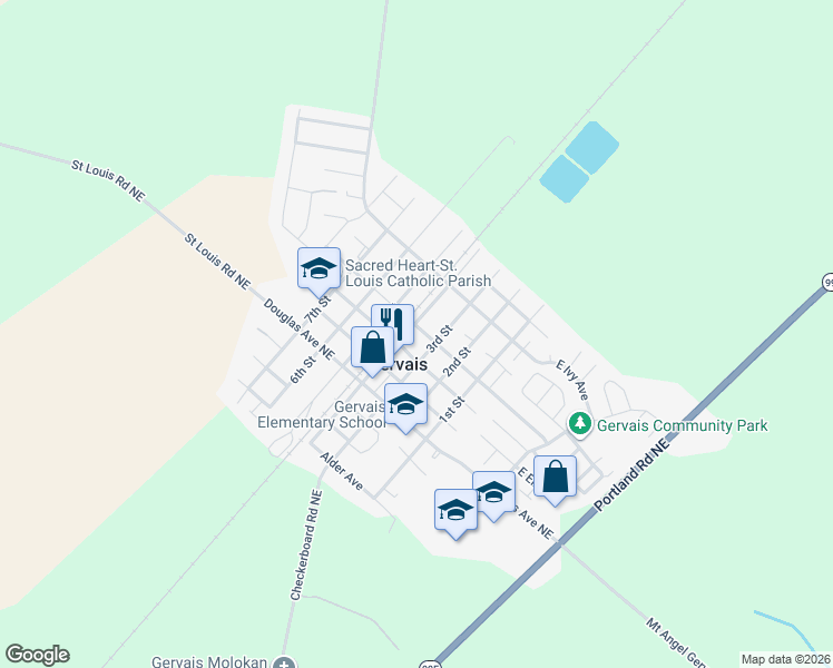 map of restaurants, bars, coffee shops, grocery stores, and more near 770 4th Street in Gervais