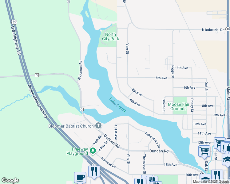 map of restaurants, bars, coffee shops, grocery stores, and more near 2306 9th Avenue in Bloomer