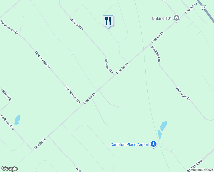 map of restaurants, bars, coffee shops, grocery stores, and more near 2511 Beckwith 10th Line in Carleton Place