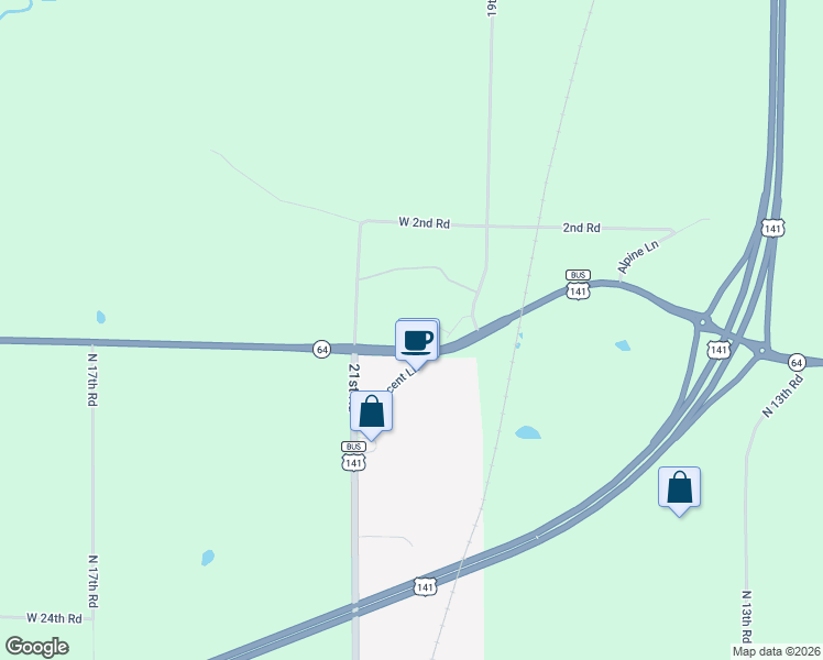 map of restaurants, bars, coffee shops, grocery stores, and more near W8556 Wisconsin 64 in Pound