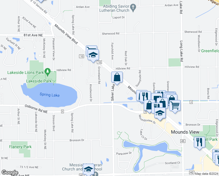 map of restaurants, bars, coffee shops, grocery stores, and more near 7748 Silver Lake Road in Saint Paul