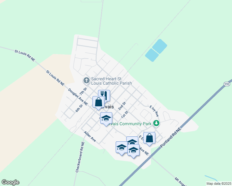 map of restaurants, bars, coffee shops, grocery stores, and more near 770 4th Street in Gervais